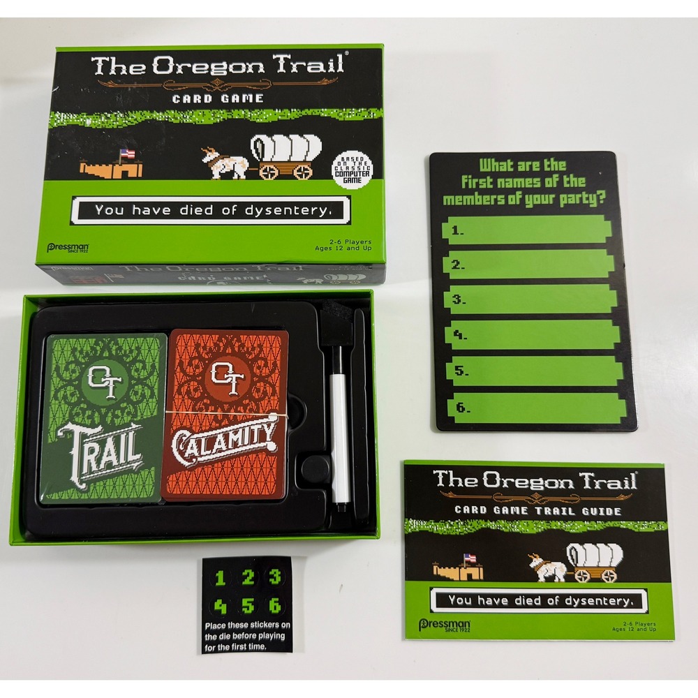 Pressman The Oregon Trail Card Game Green Retro 8-Bit Strategy Game